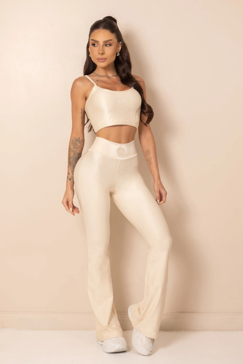 Hipkini - Calça Pantalona Fitness Cintura Alta Off White - 33331957